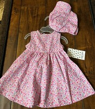 Nine West Baby Girls Floral Dress With Matching Hat Size 3-6M NWT