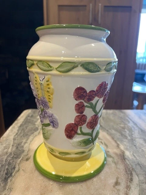 Jarrón/jarrón vintage de cerámica Gibson China floral mariposa 3D colorido - 8" de alto Foto 2 de 4