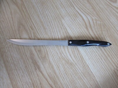 Vintage CUTCO 1723 JD Carving Slicing Bread Knife 9   Black Handle USA