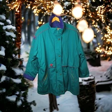 Venezia 80's Colorful Green Winter Parka Coat Women's Size 18 XXL Fleece Lined