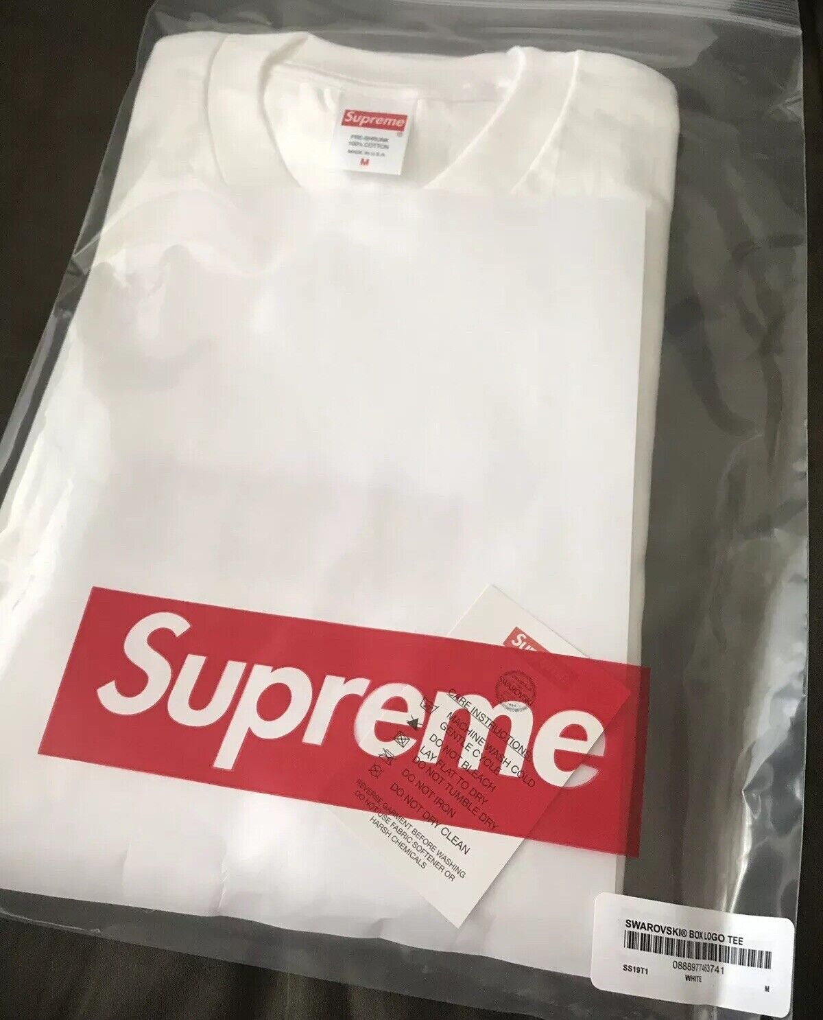 SS19 Supreme x Swarovski Box Logo Crystal Tee 25th Anniversary Size Medium  White