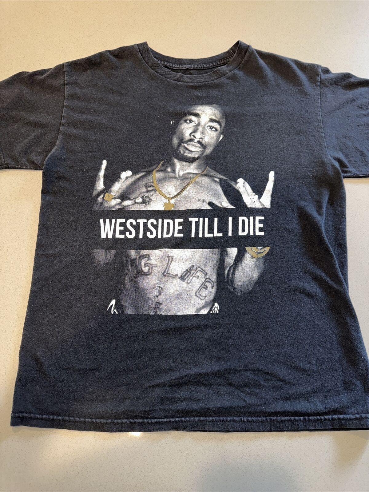 Tupac Shakur Rare Westside Till I Die 00s Vintage 2Pac Rap Tee Black T-Shirt