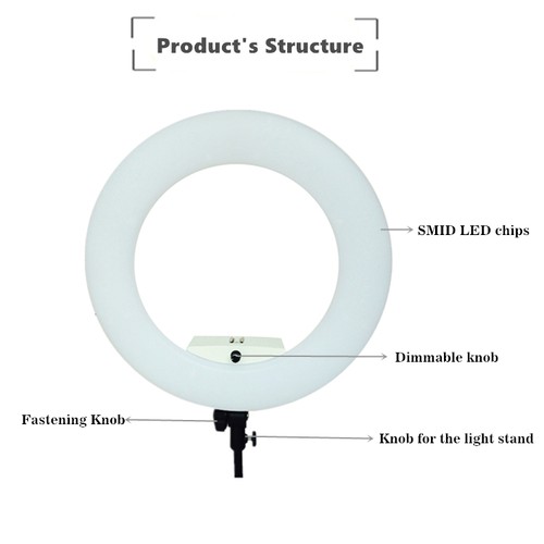 18" LED Ring Light 96W 3200-5500K Dimmable Makeup Light Kit For Studio Shooting - Picture 3 of 11