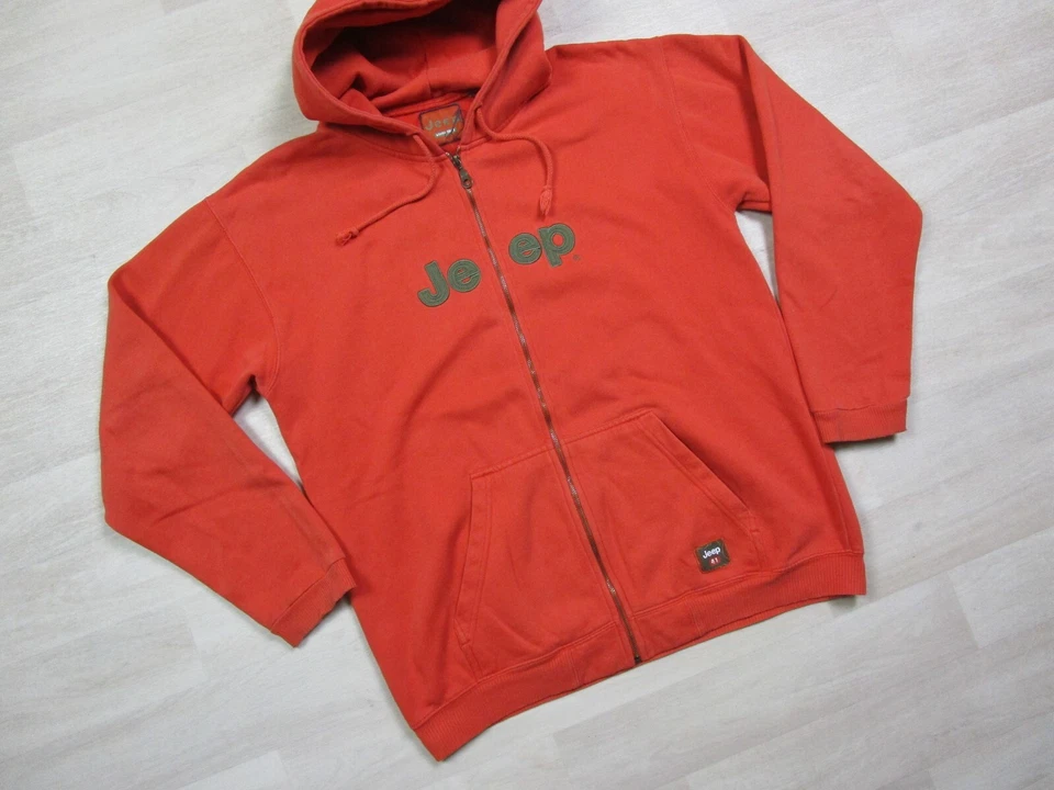 Sudadera con Capucha Jeep Y2K De Colección Para Hombre (M) Cremallera Completa Naranja y Verde Logo Bordado Foto 2 de 4
