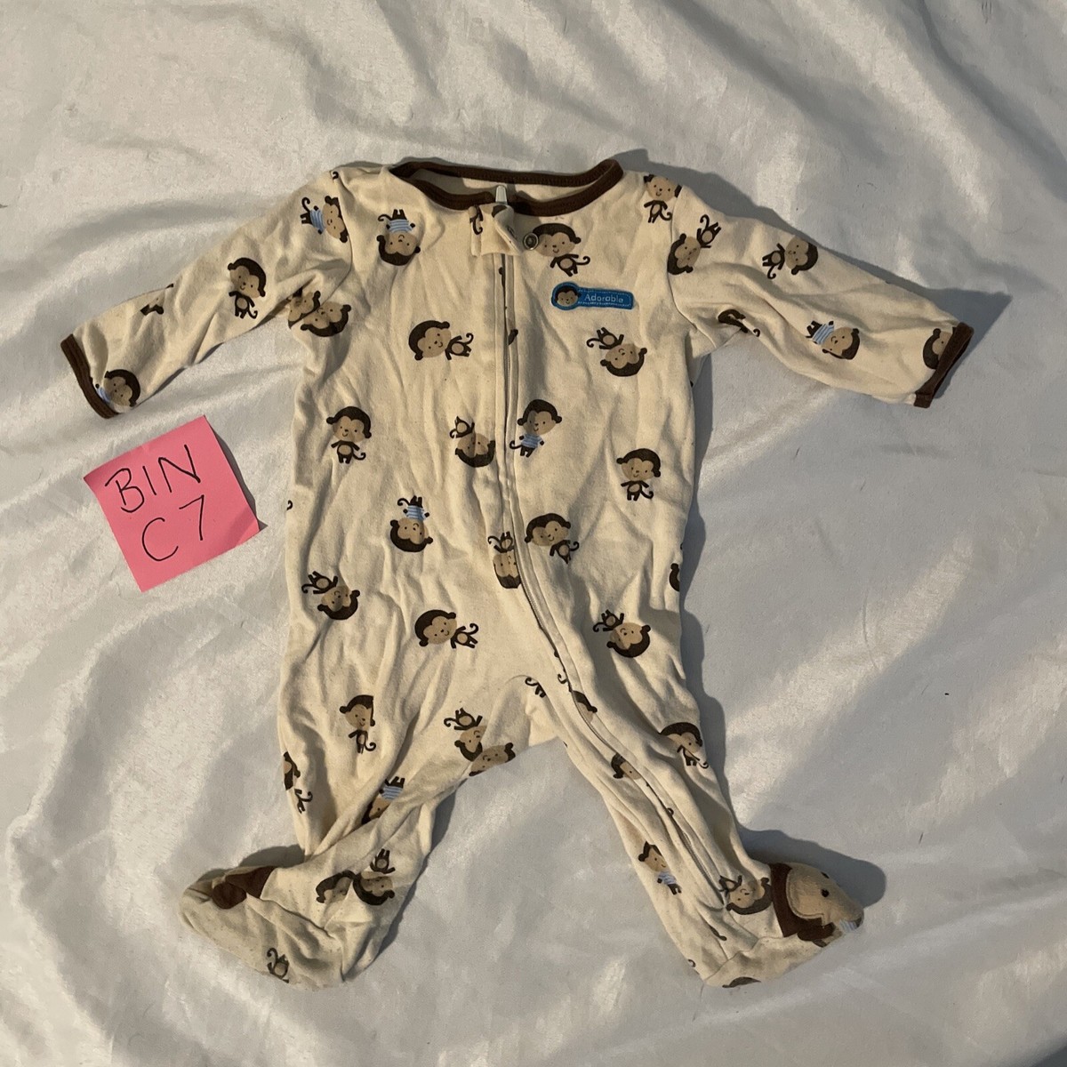 Child of Mine Monkey Pattern Zip Up Footie Pajamas baby size