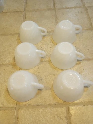 Vintage 1960's Fire King White Coffee Mug Cup Oven Ware D Handle Lot Of 6 Swirl 