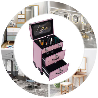 3 Layers Rolling Makeup Train Case Cosmetic Trolley Makeup Storage Organizer