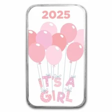 2025 1 oz Silver Colorized Bar - APMEX (It's A Girl, Balloons)