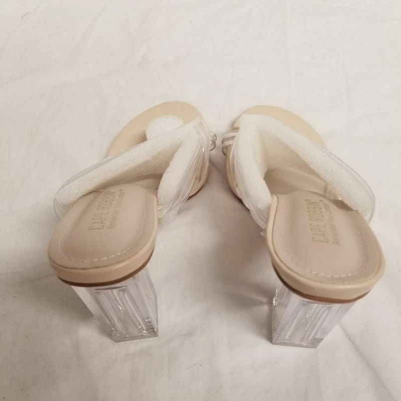Sandalias Cape Robbin Capri para mujer 9 desnudas transparentes sin cordones anillo tacones bloque Foto 4 de 4