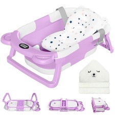 MoreFeel Collapsible Baby Bathtub for Newborn with Thermometer 1 Hooded Towel