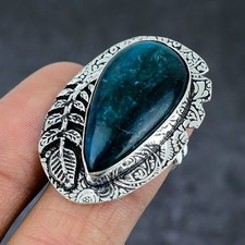 Neon Blue Apatite Gemstone Handmade 925 Sterling Silver Jewelry Ring Size 8 s724