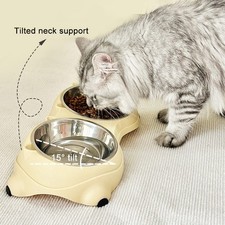 Non-Slip Stainless Steel Cat  Dog Bowls   Double Feeder  Water Bowl Set US