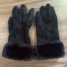 Black Leather Fur Cuffs Gloves Sz M