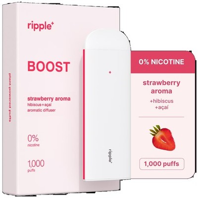 Ripple Strawberry Diffuser - 1,000 Puffs, 0% Nicotine, + Hibiscus & Açai