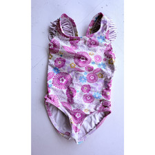 RuffleButts Floral Flutter Sleeve One Piece Swimsuit Bow Pink Girls 3T