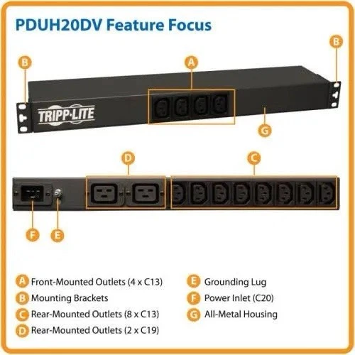 Tripp Lite Basic PDUH20DV RACKMOUNT PDU, 100-240V, 14 outlets - Image 3 of 3