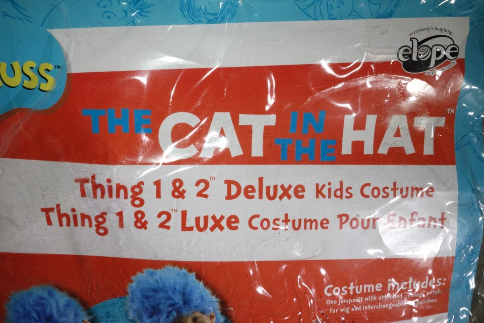 Dr Seuss Thing 1 2 3 4 Cat in the Hat Deluxe Kids Costume w/Wig, Medium 8-10 - Image 2 of 4