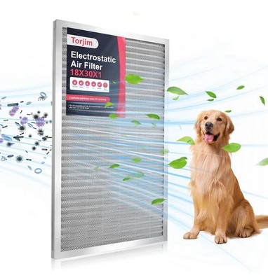 Torjim 18x30x1 MERV8 Air Filter, Washable & Reusable Electrostatic Filter