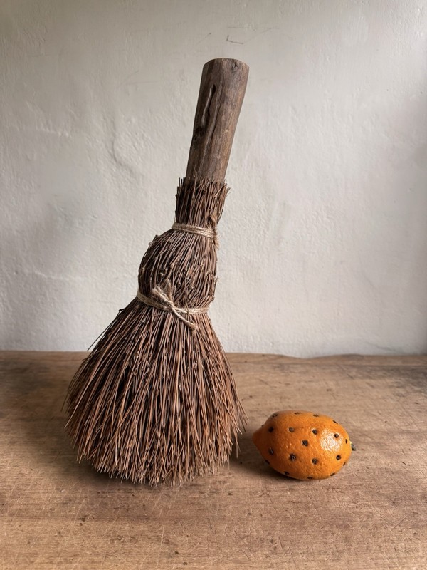 Best Early Antique Handmade Rare Large Whisk Broom Chunky Wooden Handle Big