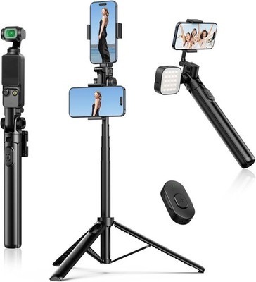 MT-70 Extendable Tripod, 63'' Selfie Stick Vlog Tripod Stand with 2 Phone Clips a