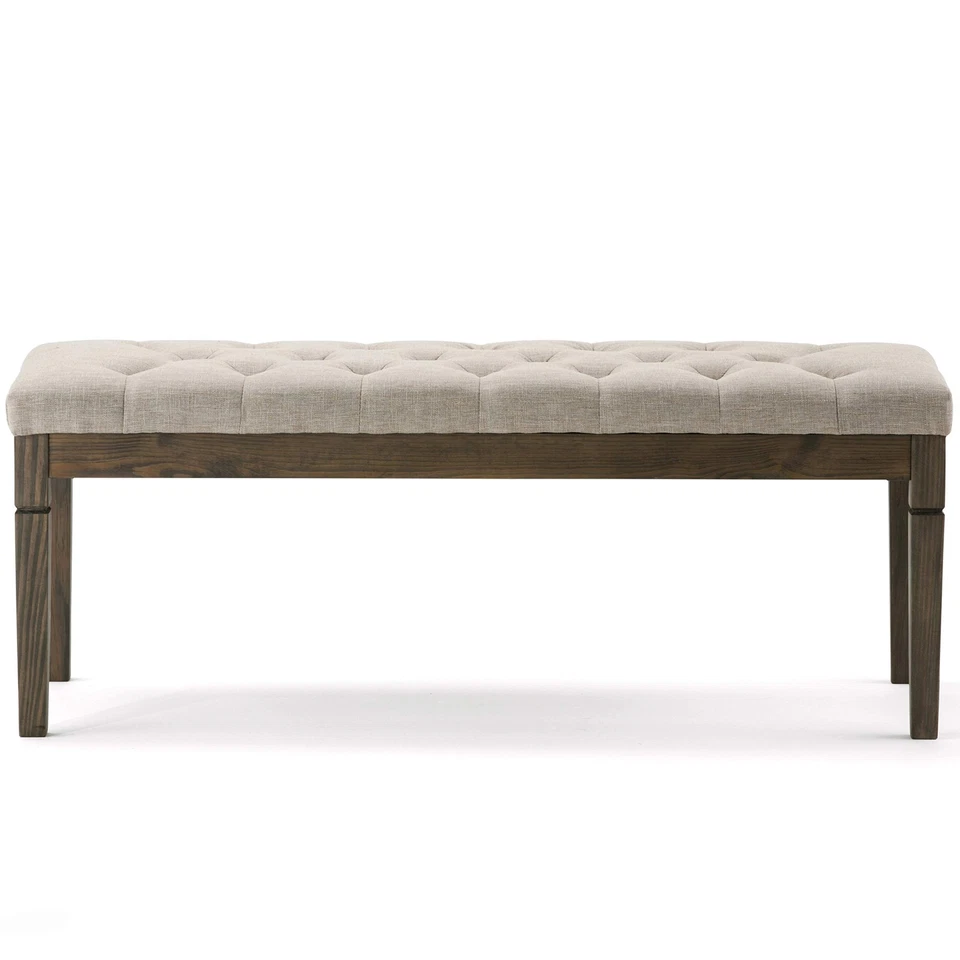 Waverly 48 inch Wide Traditional Rectangle Tufted Ottoman Bench in Natural Li... - Image 3 of 4