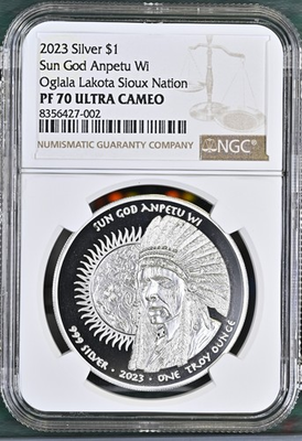 #ad 2023 Oglala Lakota Sioux Nation .999 1oz Silver Coin Sun God Anpetu Wi NGC PF70 $155.00