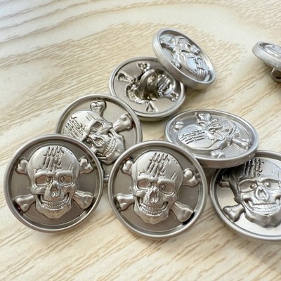 10PC Matte Silver Skull Cross Bone Shank Metal Buttons Sew on