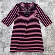 Talbots Dress Women XL Petite Pink Navy Striped Shift Embroidered Coastal Preppy