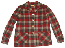 Lovely PENDLETON VtG 40s 49er Red-Gray Check Virgin Wool Jacket Unique Buttons M