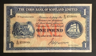 Banknote Of Scotland One Pound The Union Bank Of Scotland Dated 1953.