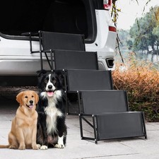 Dog Car Ramp - Portable 5-Step Aluminum Dog Stairs with Non-Slip Surface, Sup...