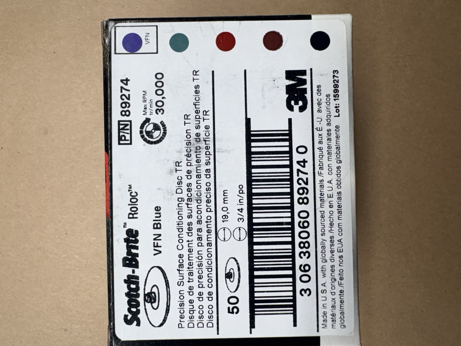 50/Box 3M 1” Scotch-Brite ROLOC 89274 VFN Blue Precision Conditioning Disc