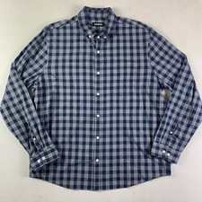 Express Button Up Shirt Mens Large Blue Check Long Sleeve Cotton Pockets