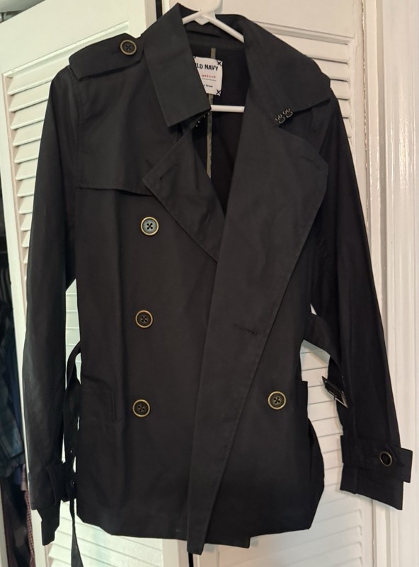 1/2 off Old Navy Women's Blue Medium trench Coat Button Front Excellent Conditio
