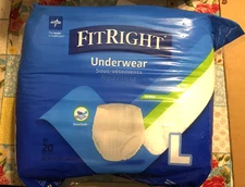 NEW FITRIGHT Underwear Adult Diapers / Briefs 20Ct Size L Waist 40"-56" Lot #2