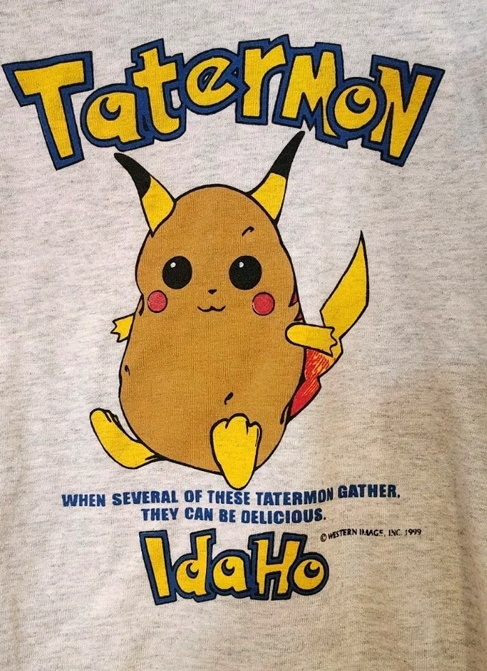 VINTAGE 1999 TATERMON IDAHO POKEMON PIKACHU PARODY T-SHIRT YOUTH KIDS 14/16 - Image 4 of 4
