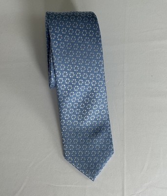 The Tie Bar Men's 100% Silk Tie Blue Micro Floral Geometric Narrow