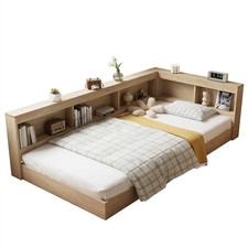 WOODEN STORAGE BED FRAME WITH SLATS AND SHELVES 3FT SINGLE FOR KIDS, TEENAGERS
