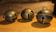 Set of 3 Rustic Large Metal Jingle Bells Brass Colored Farmhouse Decor