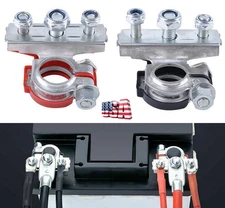 2Pcs Auto Battery Terminal Quick Connector Cables Clamps 3 Way Positive Negative