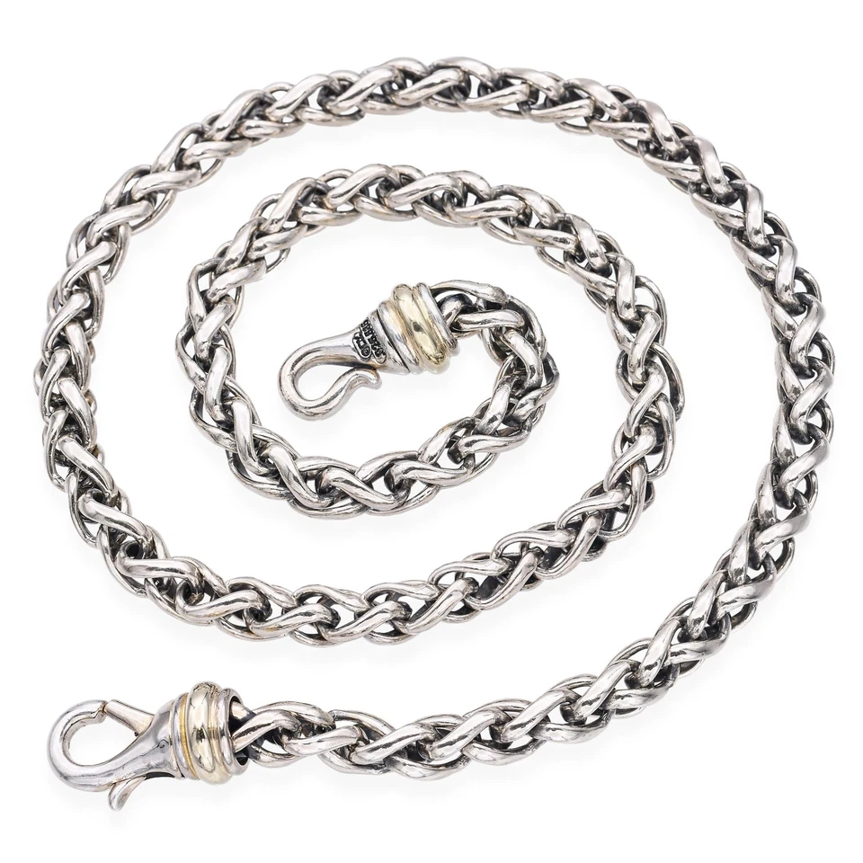 David Yurman Sterling Silver 14k Yellow Gold Spiga Link Chain Necklace - Image 4 of 4