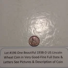 Lot #196 One Beautiful 1938-D Lincoln Wheat VG- Fine See Pictures & Description