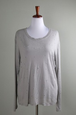 IRO NWT $161 Marvina 100% Linen Distressed Casual Tee Top in Grey Size Large