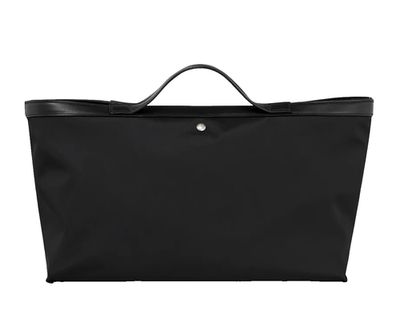 Kindersalmon Posell Nylon Tote Bag Black Large with Leather Trim