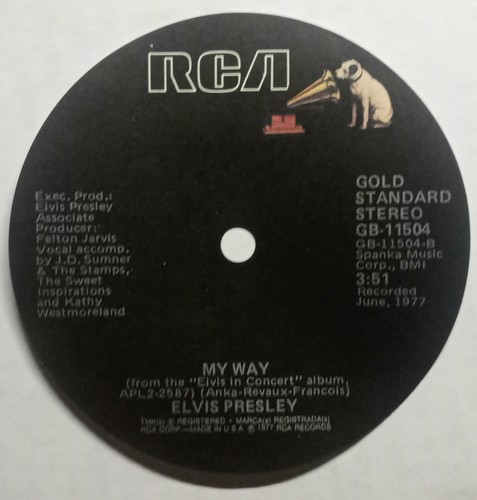 ELVIS PRESLEY "MY WAY" UNBENUTZT 45 PLATTEN LABEL - GOLD STANDARD