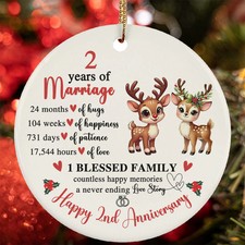 Happy 2nd Anniversary Ornament Cute Reindeer Couple Love 2 Year Christmas Gift