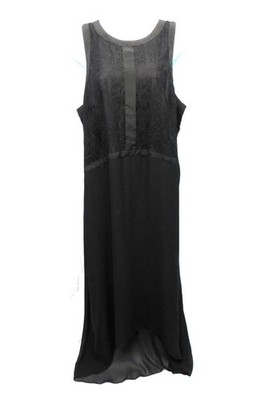 BCBG BCBGeneration L NWT Black Lace Stripe Sleeveless Maxi Dress Asymmetric Hem