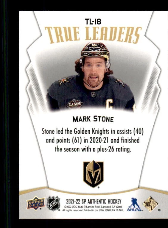 2021-22 SP Authentic True Leaders #TL-18 Mark Stone Vegas - Image 2 of 2