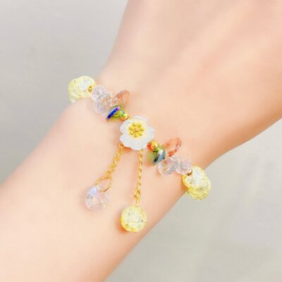 ブレスレット Daisy Gemstone Bracelet (5 color) Fashion Crystal Shell Daisy Flower Charm Fortune Bracelet