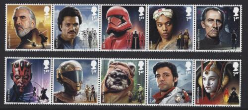 GREAT BRITAIN 2019 STAR WARS SET OF 10 IN TWO STRIPS,FINE USED - Picture 1 of 1
